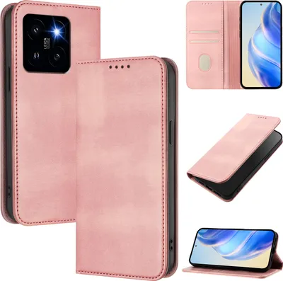 Immagine prodotto di Custodia per Xiaomi 14 Pro, custodia in pelle vintage con protezione RFID, slot per carte, supporto Rosa