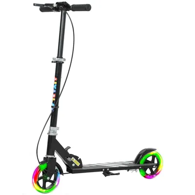 Zdjęcie produktu dla Tretroller, hulajnoga dla dzieci z podwójnym hamulcem i oświetleniem LED, składana rama metalowa, czarny kolor | do 50 kg | koła o średnicy 145 mm | regulowana wysokość kierownicy: 73–89 cm