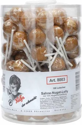 Produktbild von Küfa Sahne Nugat Lolly Lutscher mit Nugatcremefüllung 100 Stück 1700g