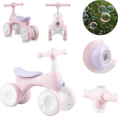 Produktbild von MoMi TOBIS Kinder Laufrad - Seifenblasen, Leuchte und Hupe, Lenkerhöhenverstellung, 4 Räder - Rosa