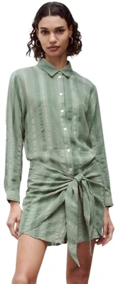 Image de Robe chemisier courte pour femmes Zara, couleur verte, avec ceinture à nouer, taille S
