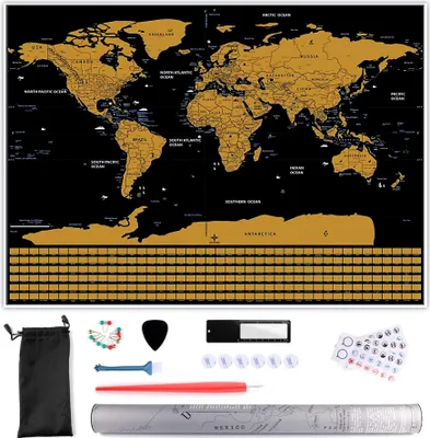 Produktbild von Weltkarte zum Rubbeln Poster XXL Rubbelkarte Accessoires Landkarte Scratch Weltkarte Map Groß Freirubbeln Karte 82x59cm Wandposter Gold Retoo