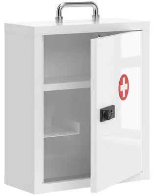 Produktbild von Medizinschrank zur Wandmontage mit Zahlenschloss, 3 Ebenen, abschließbarer Erste-Hilfe-Schrank aus Stahl, Weiß