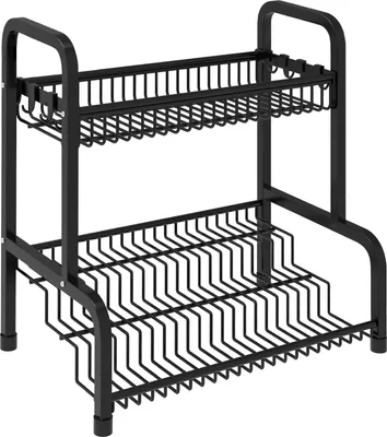 Obrázek produktu pro LARS360 2 Tier Standing Kitchen Worktop Spice Rack Kuchyňský policový organizér Spice Rack pro skladování koření s háčky