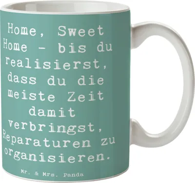 Produktbild von Mr. & Mrs. Panda Frühstücksbecher Spruch Geborgenheit im Zuhause - Meeresbrise - Geschenk, Behaglichkeit, Kaffeebecher, Heimeligkeit, Zitat, Becher, bedruckt, Teebecher