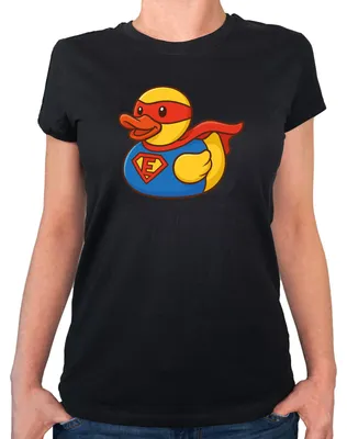 Produktbild von Huuraa Damen T-Shirt Quietscheente Superheld Gummiente Hero XL Black Bio Baumwolle Fairtrade Damenshirt Geschenkidee