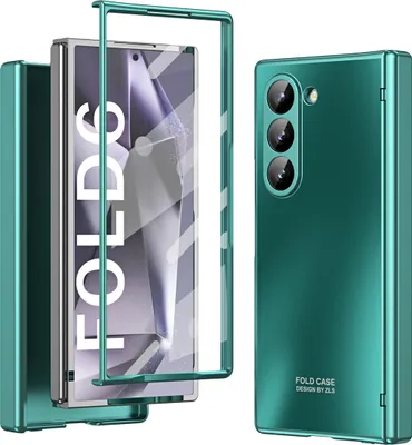 Image de Etui pour Samsung Galaxy Z Fold 6 étui PC rigide électroplaqué avec charnière et protection d'écran vert