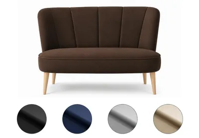 Zdjęcie produktu dla Sofa 2-osobowa RETRO 130x70 cm – sofa wypoczynkowa, mini sofa, sofa do salonu – nogi sonoma – brązowa welurowa