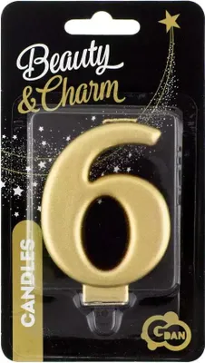 Image de Bougie d'anniversaire - 6 - or métallique - 8 cm