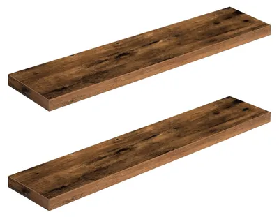 Image de Étagère murale, ensemble d'étagères suspendues (2 pièces), étagères murales robustes, 100 x 20 x 4 cm, étagères suspendues avec fixations invisibles, pour salle de bains, chambre, cuisine, bureau, salon, marron vintage EBF100BJP201G2