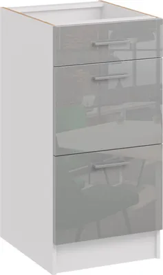 Produktbild von Roe Furniture | Küchenunterschrank 40 cm - Grau – Glanzgrau - 3 Schubladen - Ohne Arbeitsplatte - Unterschränke Küche - Küche - DS43