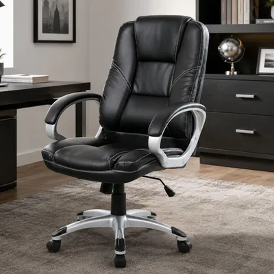 Produktbild von Bürostuhl Dminell, Chefsessel mit Armlehnen, Ergonomischer Bürostuhl, 69x63h105/116 cm, Schwarz