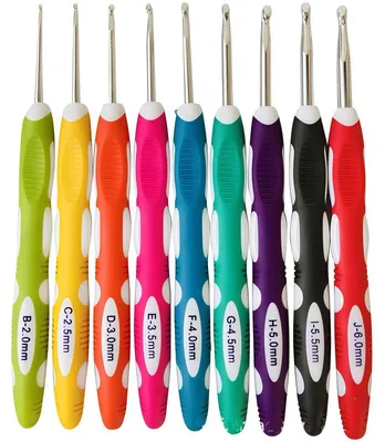 Produktbild von Häkelnadel-Set - 9-teilig mit Softgrip-Griffen für arthritische Hände - 2,0 mm bis 6,0 mm - Mehrfarbig