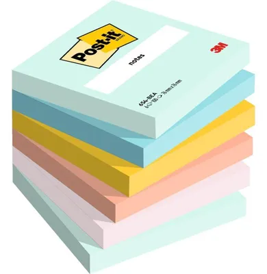 Produktbild von Post-It 654-6-BEA, Quadratisch, Blau, Grün, Orange, Pink, Gelb, Papier, 76 mm, 76 mm, 100 Blätter