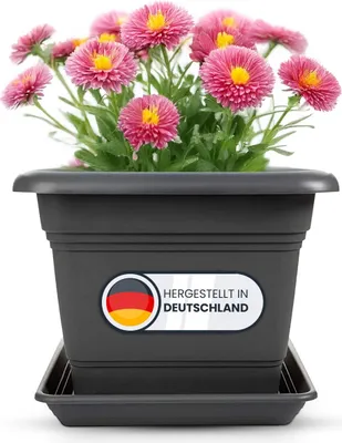 Produktbild von Großer Pflanzkübel 48x48cm mit Untersetzer, anthrazit, Outdoor-Topf, 84 Liter Volumen