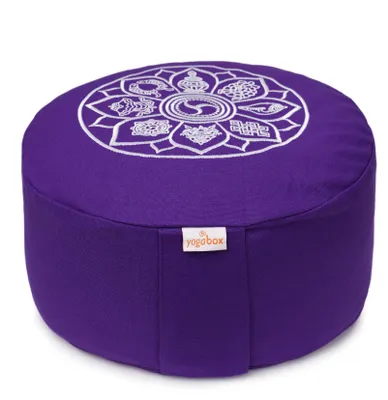 Produktbild von yogabox Meditationskissen Glückssitz® 8 Glückverheißende Symbole - lila 33 x 33 x 15 cm  Buchweizenschalen