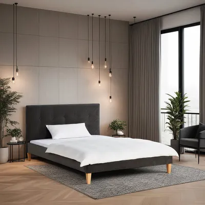 Produktbild von Homestyle4u Polsterbett 140x200 cm mit Lattenrost Doppelbett mit Rückenlehne Samt Anthrazit