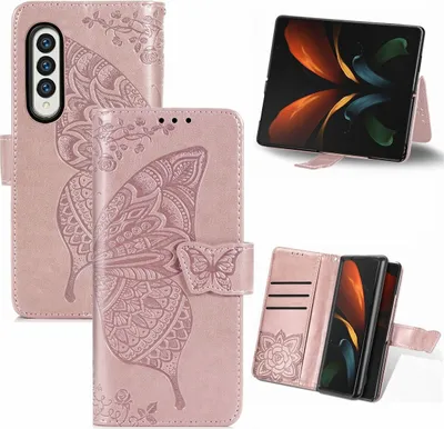 Produktbild von König Design Hülle kompatibel mit Samsung Galaxy Z Fold3 5G Kunstleder Handyhülle - Handy Case Rosa
