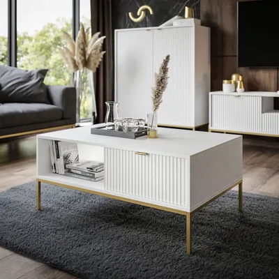 Obrázek produktu pro Konferenční stolek CORTADO GOLD L-104 se zásuvkou bílý
