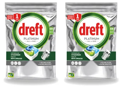 Produktbild von 2 x Dreft Platinum All-in-One Spülmaschinentabs Original - 879 g - Vorteilspackung - 2 Stücke