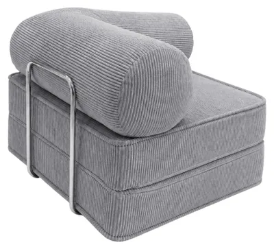 Produktbild von SURB Chair 100 Schlafsessel aus Cord, modularer Loungesessel für Erwachsene mit Chromgestell, Bezug waschbar, Grau