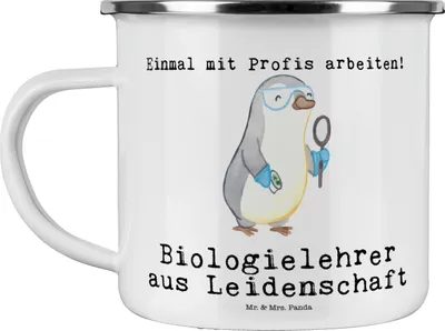 Produktbild von Mr. & Mrs. Panda Teetasse Biologielehrer Leidenschaft - Weiß - Geschenk, Grundschule, Emaille Tasse, Becher, Witzig, Spruch, Pott, Biologie, Haferl, Teebecher