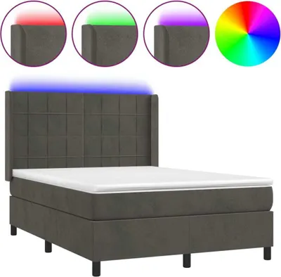 Produktbild von vidaXL Boxspringbett mit Matratze & LED Dunkelgrau 140x190 cm Samt