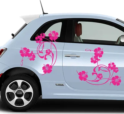 Produktbild von Aufkleber - Autoaufkleber-Set Hibiskus Swirl 4 Stk. je 60cm x 47cm pink - Tuning Carystyling Heckscheibe Auto