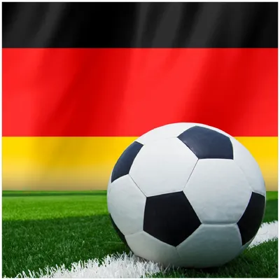 Produktbild von Wallario Memoboard Magnettafel aus Glas, Größe 50 x 50 cm, Motiv Fußball vor einer Deutschlandflagge