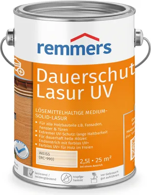Produktbild von Remmers Dauerschutz-Lasur UV weiß (RC-990) 2,5 l, Holzlasur