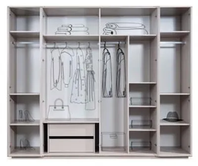 Produktbild von Luxus Kleiderschrank Holzschrank Garderobenschrank mit Spiegel Beige