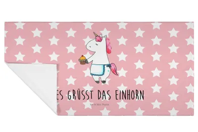 Produktbild von Mr. & Mrs. Panda Handtuch Einhorn Muffin - Rot Pastell - Geschenk, baumwolle, Unicorn, Flauschtuch, Geburtstagsgrüße, Kekse, Liebesgrüße, Geburtstag, kleines, 50x100