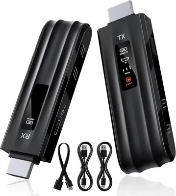 Produktbild von Kabelloser HDMI-Sender und -Empfänger, 4K-Dekodierung, 1080P, mit LCD-Display, Reichweite 50m, 2,4G und 5G, für Fernseher, Projektor, PC, DV-Gerät