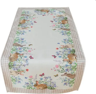 Produktbild von Tischdecke mit Druck Häschen und Blumen Ostern 40 x 90 cm