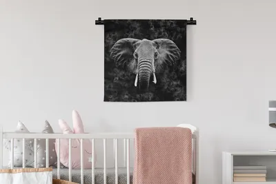 Produktbild von MuchoWow® Wandteppich Wandbehang Elefant - Tiere - Rauchen - Schwarz - Weiß 60x60 cm Tapisserie Dekoration Wandtuch - Dekorationen - Wand Decke