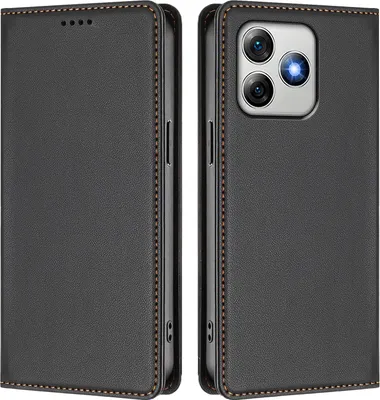 Image de Etui en cuir pour Ulefone Note 18 Pro / Note 18 Ultra, étui magnétique en cuirPolyuréthaneavec support Noir