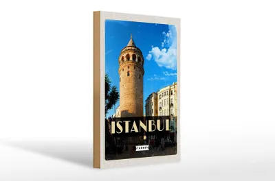 Produktbild von Holzschild Reise 20x30cm Retro Istanbul Turkey Galataturm