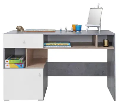 Produktbild von Jugendzimmer - Schreibtisch Lede 10, Farbe: Grau / Eiche / Weiß - Abmessungen: 76 x 125 x 55 cm (H x B x T)