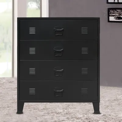 Zdjęcie produktu dla The Living Store Szafka z szufladami metalowa w stylu industrialnym 78 x 40 x 93 cm czarna