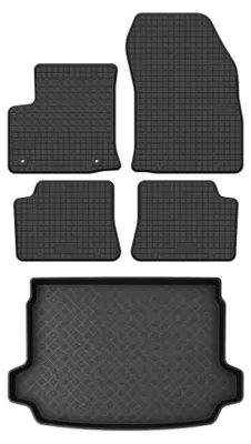 Image de Tapis en caoutchouc + bac de coffre pour Fiat 600 Elektro 2023- (SUV, plancher réglable, position haute) – 5 pièces, noirs, sur mesure