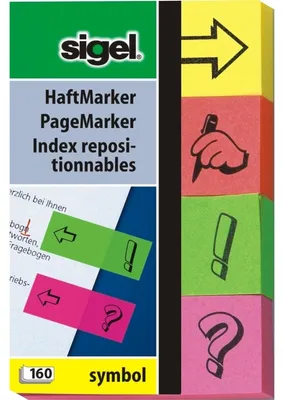 Produktbild von SIGEL HN635 Haftmarker, Papier, Symbole, gelb, orange, grün, pink, 50x20 mm, 160 Streifen