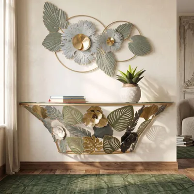 Immagine prodotto di Consolle sospesa in metallo multicolore con fiori cm 120x40,5x37,2