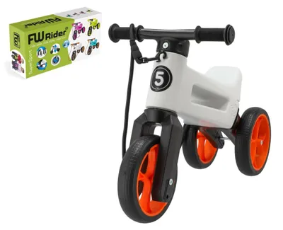 Zdjęcie produktu dla FUNNY WHEELS Rider SuperSport biały/pomarańczowy 2w1+pasek, wysokość siedziska28/30cm 25kg 18m+w pudełku.