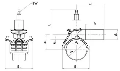 Produktbild von ALIAXIS Druckanbohrventil 180/63mm, SDR11, PE 100, 16bar Wasser/10bar Gas, 1 Stk.