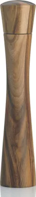 A wooden salt or pepper mill on a white background.