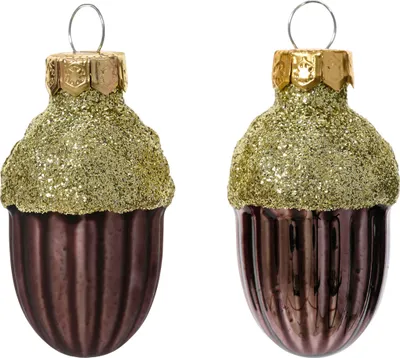 Produktbild von Christbaumschmuck Eicheln 4cm Glas 12 Stück - Schwarze Trüffel