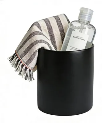 Image de Porte-brosses à dents en céramique, noir, extra-large, multifonctionnel. Récipient de rangement pour brosses à dents électriques et dentifrice