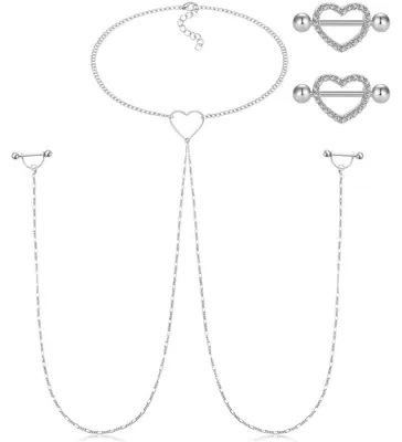 Image de Piercing pour tétons, 2 paires, en acier chirurgical avec CZ, calibre 14G, longueur 16 mm, couleur argent