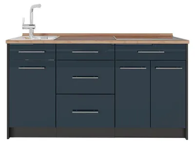 Obrázok produktu pre Kuchynský blok Vicco Fame-Line Tmavo modrá vysoký lesk 150 cm, AP Oak, Model 65388