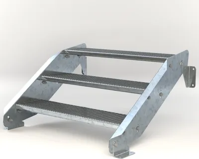 Produktbild von Stahltreppe 3 Stufen bis Höhe 64 cm, Laufbreite : 100 cm kein Geländer ST 2 (31 / 31 mm gezackt)